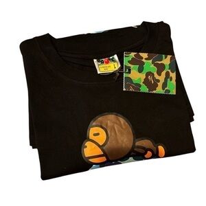BAPE Black Graphic T-Shirt - Camo Blue Bathing Ape - L